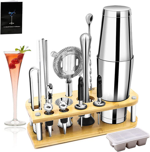 Bartender Kit with Stand,Cocktail Shaker Set Stainless Steel Bar Tool Set for Drink Mixing with Mixing Spoon Measuring Jigger, Liquor Pour Awesome Drink