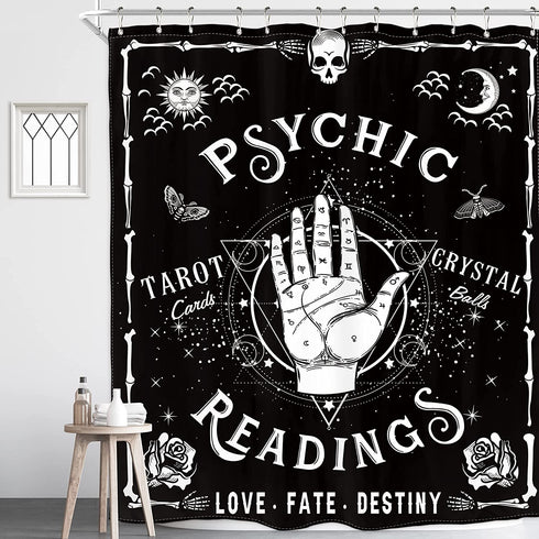 Homewelle Gothic Psychic Shower Curtain 72Wx72L Inch Goth Ouija Spooky Occult Hands Palmistry Witchy Reading Cool Palm Hippy Mysterious Tarot Whimsy Horror Edgy Bathroom Decor Polyester Fabric Bathtub