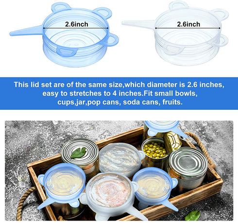 24 Pieces Silicone Stretch Can Lids Reusable Expandable Jar Lid Soda Beer Cans Round Elastic Container Lids Food Storage Covers for Mug Cup Small Bowl Fruits Vegetables Storage
