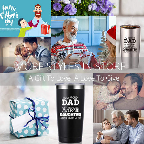 I'm a Proud Dad of a Freaking Awesome Daughter 20 OZ Tumbler.Father Dad Gifts from Daughter,Son,Wife.Birthday,Christmas Gifts for New Dad,Father,Husband,Men Travel Mug(Black)