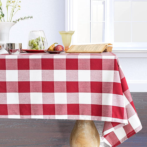 Wracra Cotton Checkered Tablecloths Buffalo Plaid Square Table Cloth Waterproof Washable Wrinkle Free Anti-Fading Outdoor & Indoor Dining Table Cover, Red, 55 — 55 inches