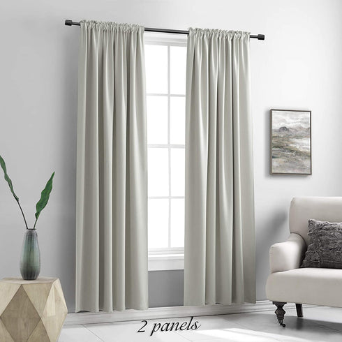 DONREN 90 Inch Length Blackout Curtain Panels for Living Room - Thermal Insulated Solid Rod Pocket Curtains for Dining Room(2 Panels,Light Grey)