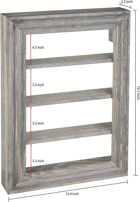 MyGift Vintage Gray Wood Hanging Nail Polish Rack Wall Mount Organizer, 4 Tier Makeup Bottle Holder or Essential Oil Display