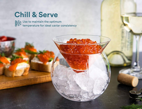 Caviar Dish, by Kook, Glass, Drinks Holder Chiller, Liquor, Martinis, Cocktails, Dish 5 oz, Bowl 15oz