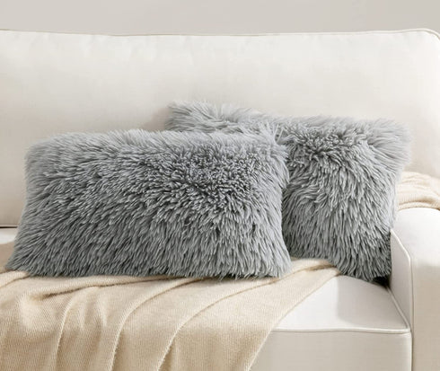 HBlife Pack of 2 Decorative Faux Fur Throw Pillow Covers Super Soft Luxury Cushion Pillowcase Fluffy Fuzzy Pillow Case for Bed Sofa Chair, 12X20 Inch Grey