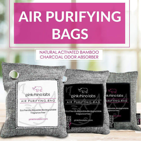 Pink Rhino Labs Moso Bamboo Charcoal Air Purifying Bag - Odor Eliminator for Home and Car- Kid and Pet Friendly Air Fresheners and Odor Absorber - Activated Bamboo Charcoal