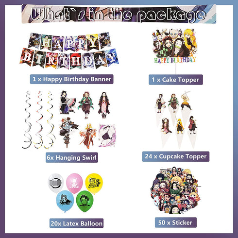116Pcs Anime Birthday Party Decorations, Birthday Party Supplies Set for kids Include Banner, Cake Topper, Cupcake Topper, Balloons, Sticker Birthday Party Supplies for Girls and Boys Gifts Anime Birthday Decorations