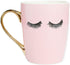 Sweet Water Decor Cute Coffee Mugs with Golden Handle | Girly Make Up & Mascara 16oz China Coffee Cup with Eyelashes | Embellished with Real Gold & Microwave Safe (Pink)