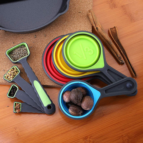 WUWEOT 16 Pack Collapsible Measuring Cups and Spoons Set, Food Grade Silicone Measuring Tools Set for Liquid & Dry Food, Baking & Cooking, Space Saving, BPA Free Silicone