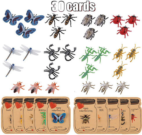 Valentines Day Gifts Cards for Kids, 30 Pack Love Bug Card Bulk with 10 Different Valentines Bugs Toy - Funny Children Valentine Exchange Cards for Boys Girls School Class Classroom Party Favors