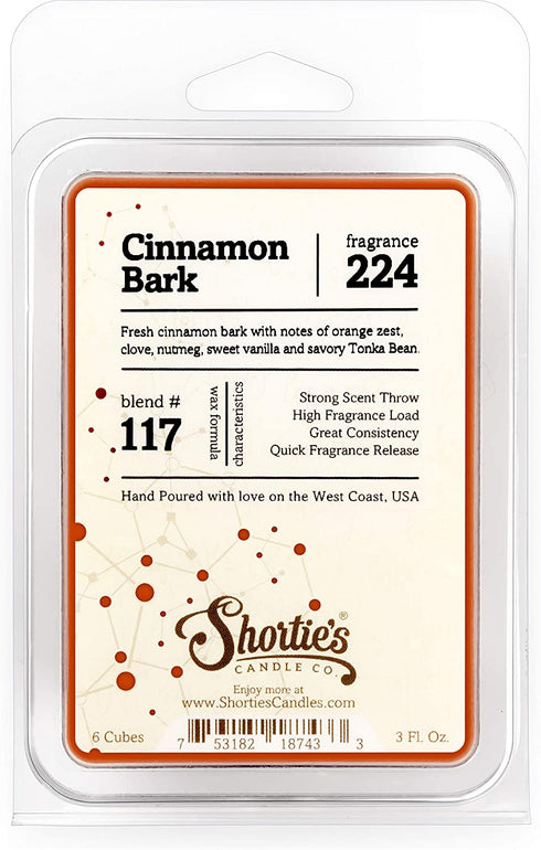 Shortie's Candle Company Cinnamon Bark Wax Melts - Formula 117-1 Highly Scented 3 Oz. Bar - Made with Essential & Natural Oils - Bakery & Food Air Freshener Cubes Collection