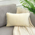 WLNUI Set of 2 Soft Velvet Lumbar Ivory White Pillow Covers 12x20 Inch Decorative Cute Pom Poms Throw Pillow Covers Cushion Case for Sofa Couch Home Farmhouse Decor