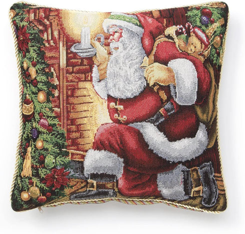 Violet Linen Decorative Christmas Tapestry Cushion Cover, 18" x 18", Santa Claus Design