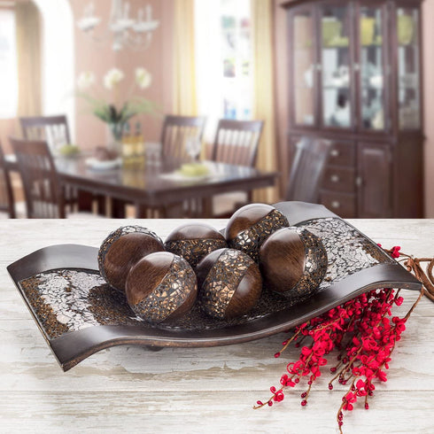 Schonwerk Walnut Decorative Orbs for Bowls and Vases (Set of 3) Resin Sphere Balls for Living, Dining Room, Coffee Table Centerpiece Home Decor - Great Gift Idea (Crackled Mosaic)