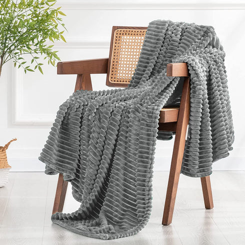 RECYCO Fleece Throw Blanket for Couch, Super Soft Cozy Blanket Throw for Bed Sofa 50"x60", Grey