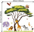 RW-1074 Cartoon Jungle Animal Wall Decals 3D Large Green Tree Wall Stickers DIY Removable Giraffe Lion Elephant Grass Wall Art Decor for Kids Baby Bedroom Living Room Nursery Playroom Home Decoration