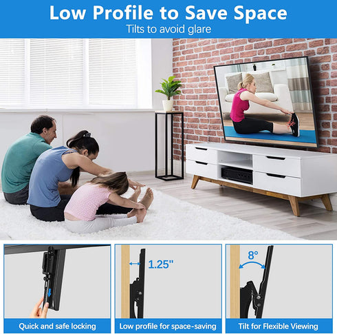 Pipishell Tilt TV Wall Mount Bracket Low Profile for Most 26-75 Inch LED LCD OLED Plasma Flat Curved Screen TVs, Large Tilting Mount Fits 16-24 Inch Wood Studs Max VESA 600x400mm Holds up to 132lbs