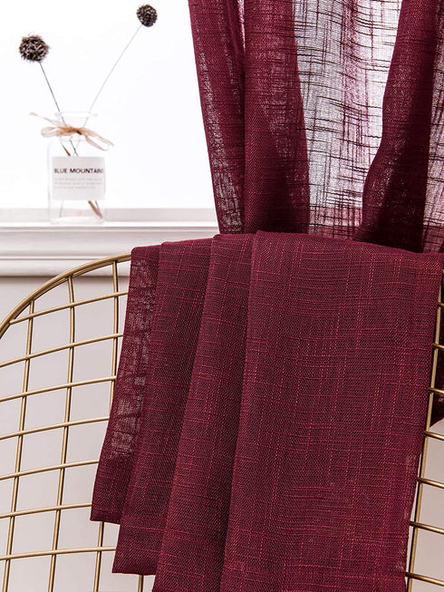 AmHoo 2 Panels Linen Sheer Curtains Premium Heavy Semi Draperies with Grommet Top Drapes Voile Panels Window Treatment for Living Bedroom Room Burgundy 52 x 84 Inch