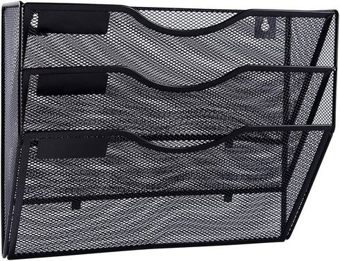 EASEPRES 3 Pockets Mesh Wall File Holder Organizer Office Hanging Magazine Rack, Black
