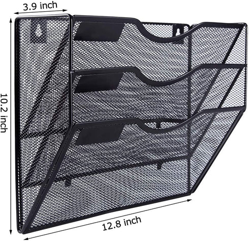 EASEPRES 3 Pockets Mesh Wall File Holder Organizer Office Hanging Magazine Rack, Black