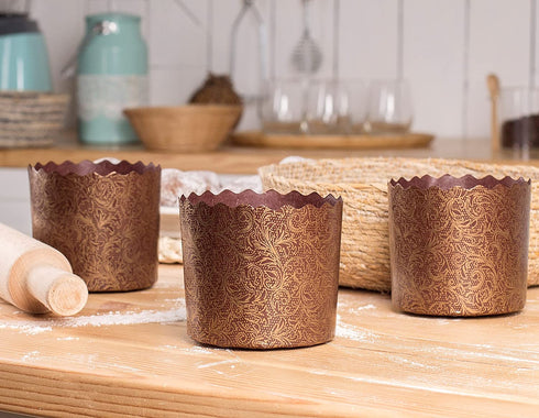 5 oz Panettone Paper Mold | 25 Pack | Round Italian Non Stick Panettone Paper Baking Molds - Brown Design W 2.75 x H 3.35-In by SHSH trade group