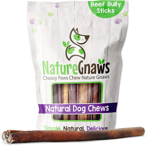 Nature Gnaws Bully Sticks for Large Dogs - Premium Natural Beef Dental Bones - Thick Long Lasting Dog Chew Treats for Aggressive Chewers - Rawhide Free