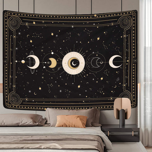 Lyacmy Moon Phase Tapestry Moon Tapestry Wall Art Bohemian Tapestries Wall Hanging for Room (70.9 x 92.5 inches)