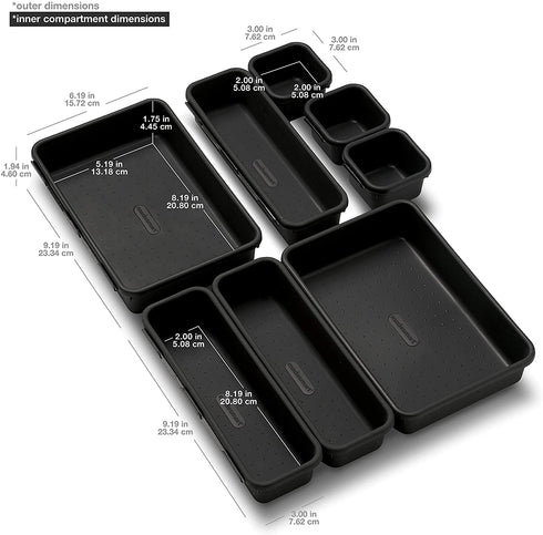 madesmart 8-Piece Interlocking Bin Pack-Carbon Collection Customizable Multi-Purpose Storage, Durable, Easy to Clean & BPA-Free