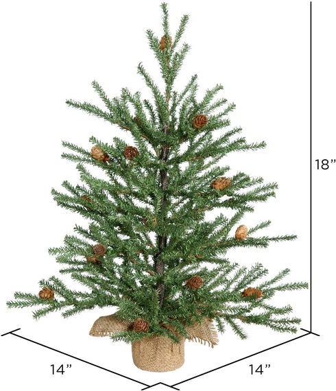 Vickerman 18" Caramel Pine Artificial Christmas Tree Unlit, Seasonal Indoor Home Decor with Decorative Burlap Base