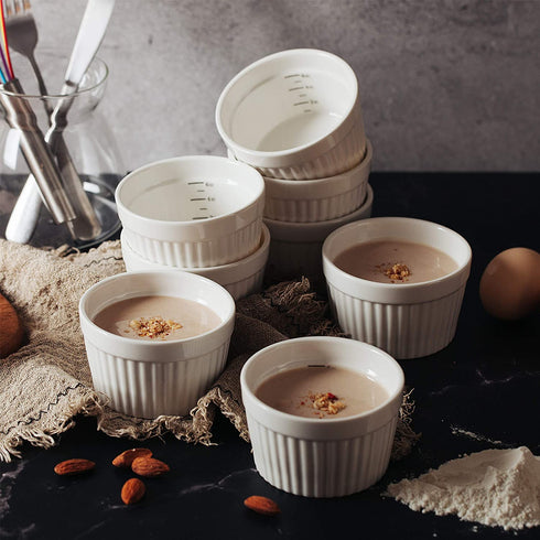 BTaT- Ramekins, Set of 8, Ramekins for Baking, Ramekins 6 oz, Ramekin with Measurement Markings, Creme Brulee Dishes, Souffle Cups, Custard Cups, Ceramic Bakeware, Souffle Dish, Small Ceramic Bowl