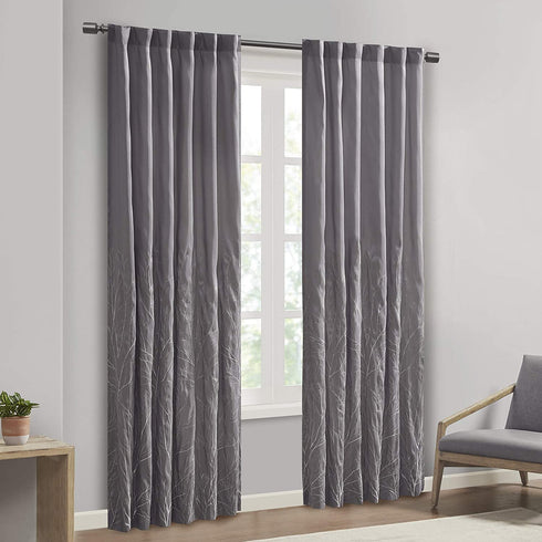 Madison Park Andorra Embroidered Back Tab Fabric Single Window Living Room, Transitional Rod Pocket Light Curtain for Bedroom, 1-Panel Pack, 50 x 95, Grey