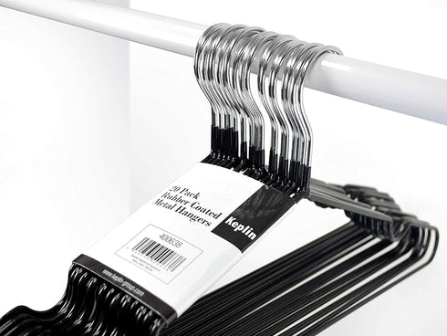 KEPLIN 20x Premium Rubber Coated Metal Hangers - Heavy Duty - Space Saving Organiser Clothes Hangers for Wardrobes Coat Rack Rails