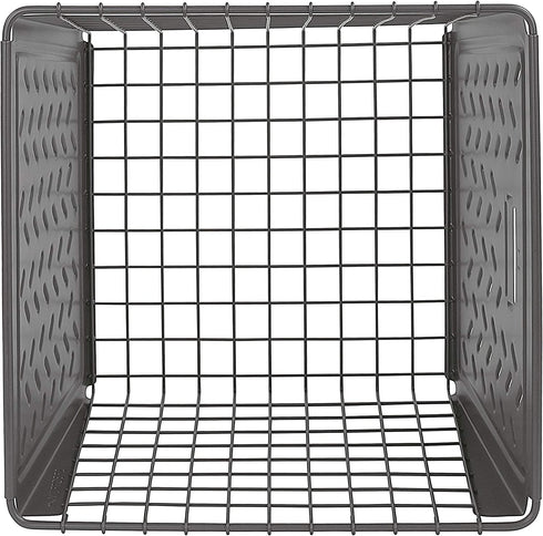 Spectrum Diversified Macklin, Stamped Steel & Wire Basket for Closet & Cubby Storage Vintage-Inspired Design with Customizable Label Plate, Large, Gray
