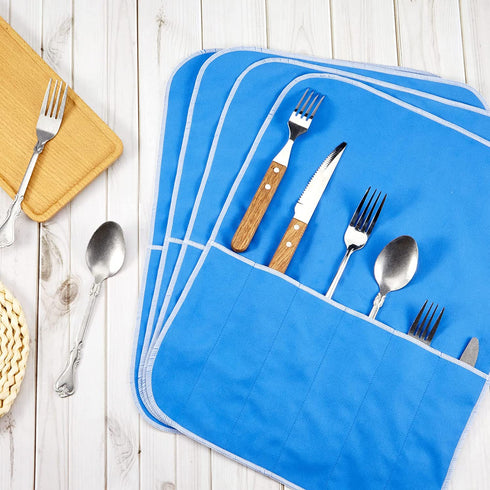 Silver Storage Bags Anti Tarnish Silver Protector Bags Blue Holder for Silverware Flatware Storage Organizer Silver Storage Cloth Place Setting Roll with White Ribbon for Teaspoon Utensils?4 Pieces?