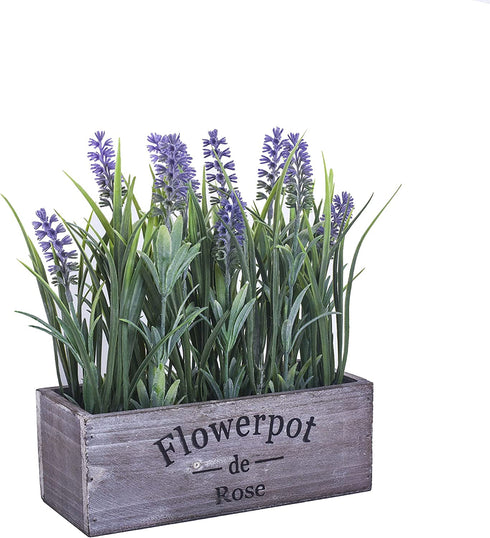 WITTY REMARK Fake Plants Artificial Lavender in Wooden Pots 10 Inches for Home Decoration Indoor/Outdoor Patio, Window, Table, Porch