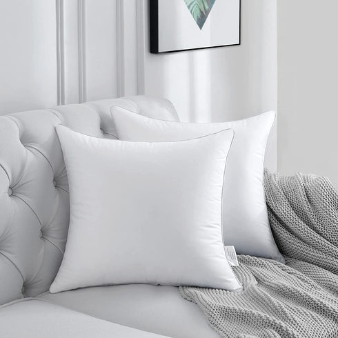 FavriQ 18 x 18 Throw Pillow Inserts with 100% Cotton Cover Square Cushions for Chair Bed Couch Car Down Alternative Pillow Form Sham Stuffer Decorative Pillow Insert White Sofa Pillow (Set of 2)
