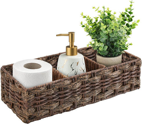 Back of Toilet Basket Toilet Tank Tray Toilet Tank Basket with 3 Section, Basket Organizer for Bathroom,Decorative Wicker Baskets for Bathroom Counter
