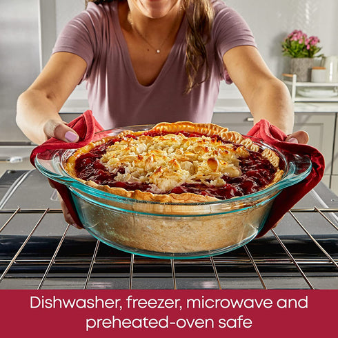 Pyrex | Clear Tempered Glass Pie Baking Dishes | Set of Two| 9.5" Deep, 60% Deeper than Pyrex Basic | Wide Handles for Extra Grip while Cooking & Baking | Doesn't Absorb Food Odors and Stains