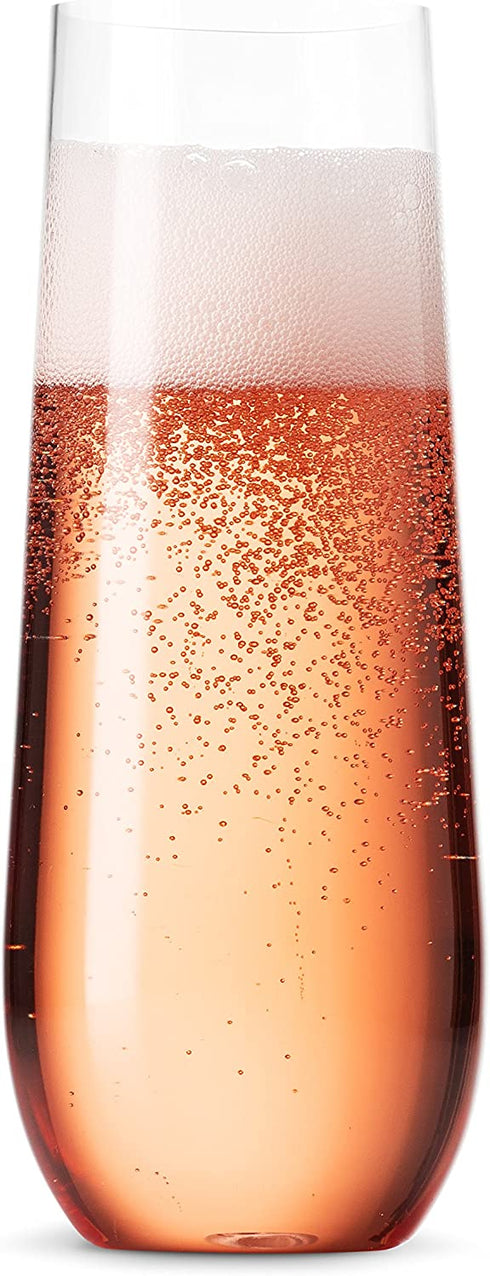 24 Pack Stemless Plastic Champagne Flutes Disposable 9 Oz Clear Plastic Toasting Glasses Shatterproof Recyclable and BPA-Free