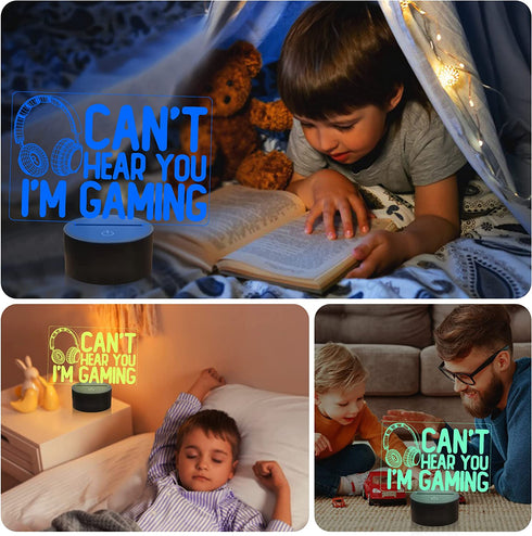 Can't Hear You I'm Gaming Night Light, Headset Graphic Video Games Gamer Gift Funny 3D Illusion Lamp 16 Colors Changing Touch & Remote Control for Men Gamers Teenagers and Kids