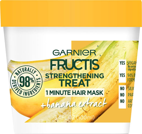 Garnier Fructis Strengthening Treat 1 Minute Hair Mask with Banana Extract, 3.4 Fl Oz (Pack of 1)