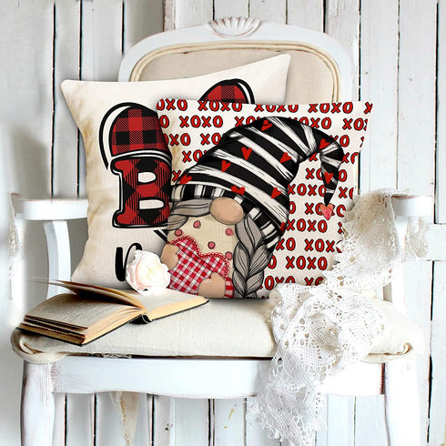 Hexagram Valentines Day Pillow Covers 18x18 Set of 4, Linen Decorative Valentines Day Pillows for Sofa Buffalo Plaid Cusion Case Outdoor Decor