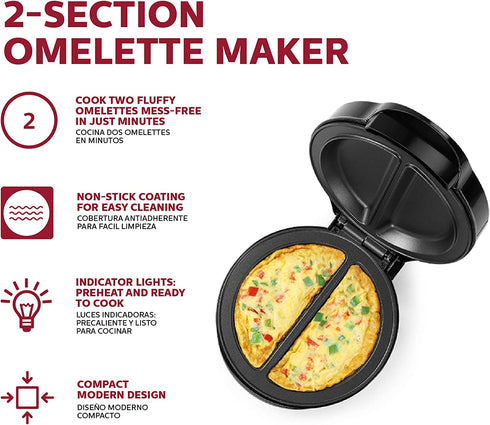 Holstein Housewares - Non-Stick Omelet & Frittata Maker, Black/Stainless Steel - Makes 2 Individual Portions Quick & Easy,HH-0937012SS