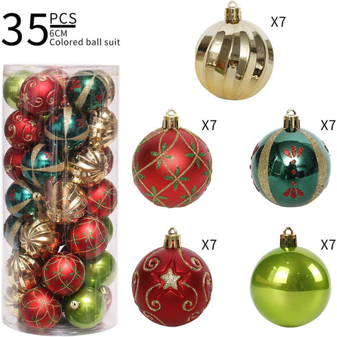 Christmas Tree Ornaments, 30ct Christmas Ball Decoration Set 2.36" Red Green and Gold Christmas Ball Shatterproof Hanging Tree Ornament Set