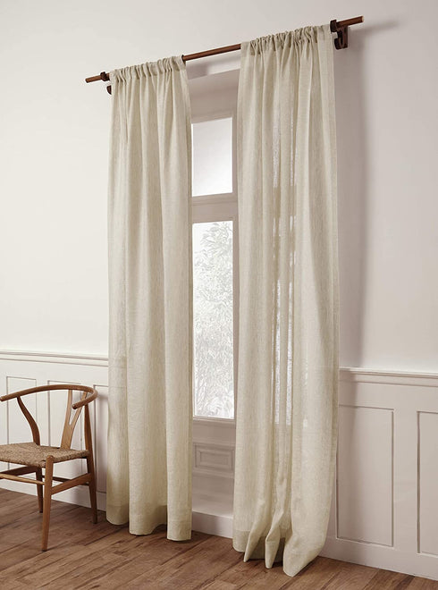 Solino Home Linen Sheer Curtains 52 x 54 Inch Light Natural Rod Pocket Window Panel, 100% Pure Natural Fabric Curtain, Handcrafted from European Flax