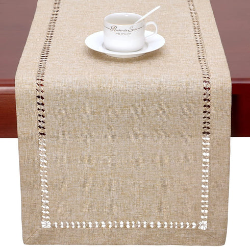 Grelucgo Handmade Hemstitch Beige Table Runner Or Dresser Scarf, Rectangular 14 by 60 Inch