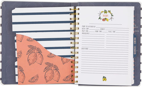 C.R. Gibson Blue and White Striped Floral Spiral Recipe Journal, 100 Pages, 7.25" x 9" (QMR-18689)