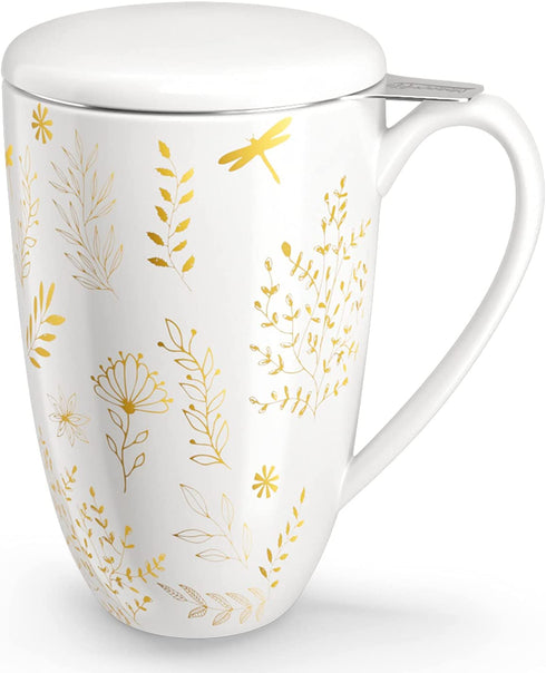 immaculife Tea Cup with Infuser and Lid Tea Mug with Lid - Teaware with Filter 16oz Halloween/Birthday Gift, Platinum Print