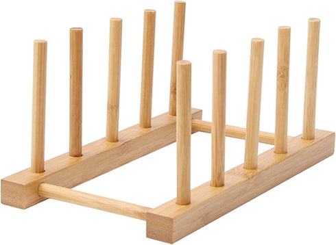 CL1949 Multifunctional Bamboo Wood Dish Rack Drain/Dry/Storage Plate Rack-Standing Kitchen Rack Cabinet Organizer (4 divisions)