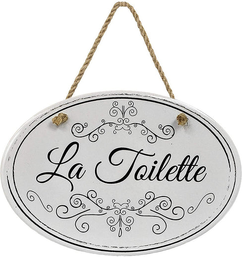 "La Toilette" Black & White Bathroom Sign | 8 3/4" x 6? x 5/16? | Home Décor Collection | Ceramic with Design | Oval Bathroom Wall Plaque | Bathroom Wall Décor | Bathroom Décor Wall Art (La Toilette)